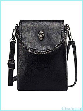 Mini Crossbody Bag PU Leather Skull Chain Phone Purse Goth Shoulder Handbag
